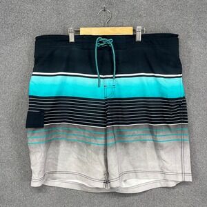George Mens Striped Swim Trunks Board Shorts Blue Teal Gray‎ XL 40-42